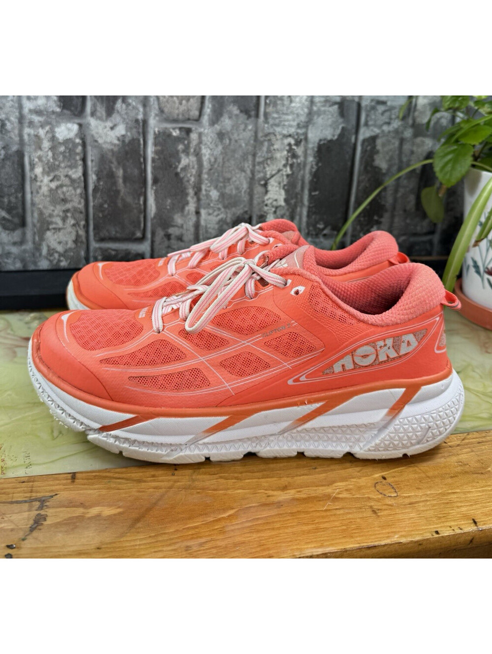 HOKA Clifton 2 Orange/White Low Top Lace-Up Men's Running Sneaker 1008329